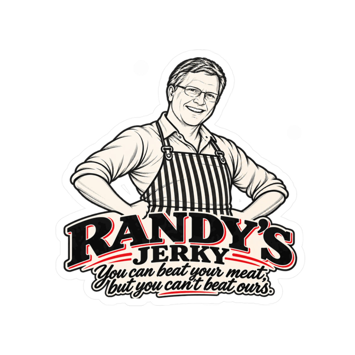 Randy’s Jerky Logo Sticker — Retro Butcher Mascot Vinyl Kiss-Cut Sticker