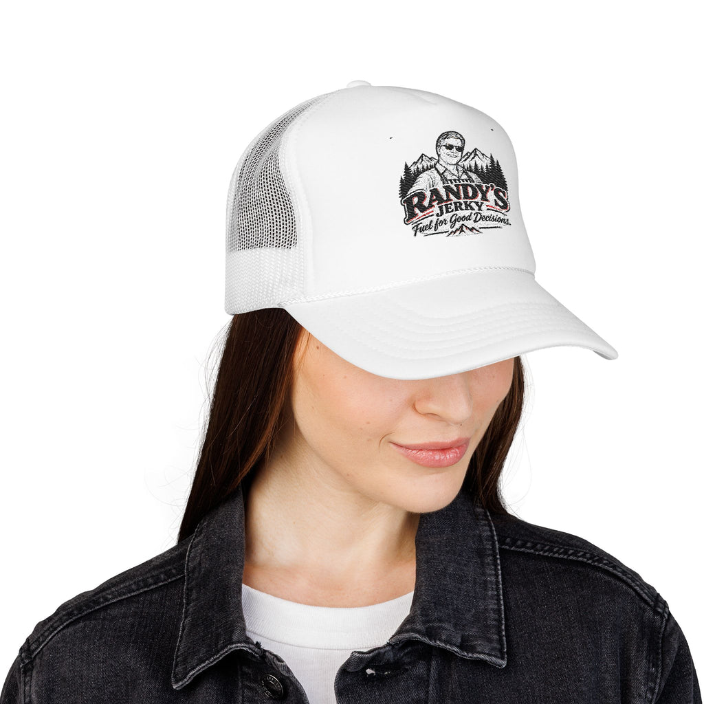 Randy's Jerky Trucker Hat — Retro Mountain Logo Foam Cap