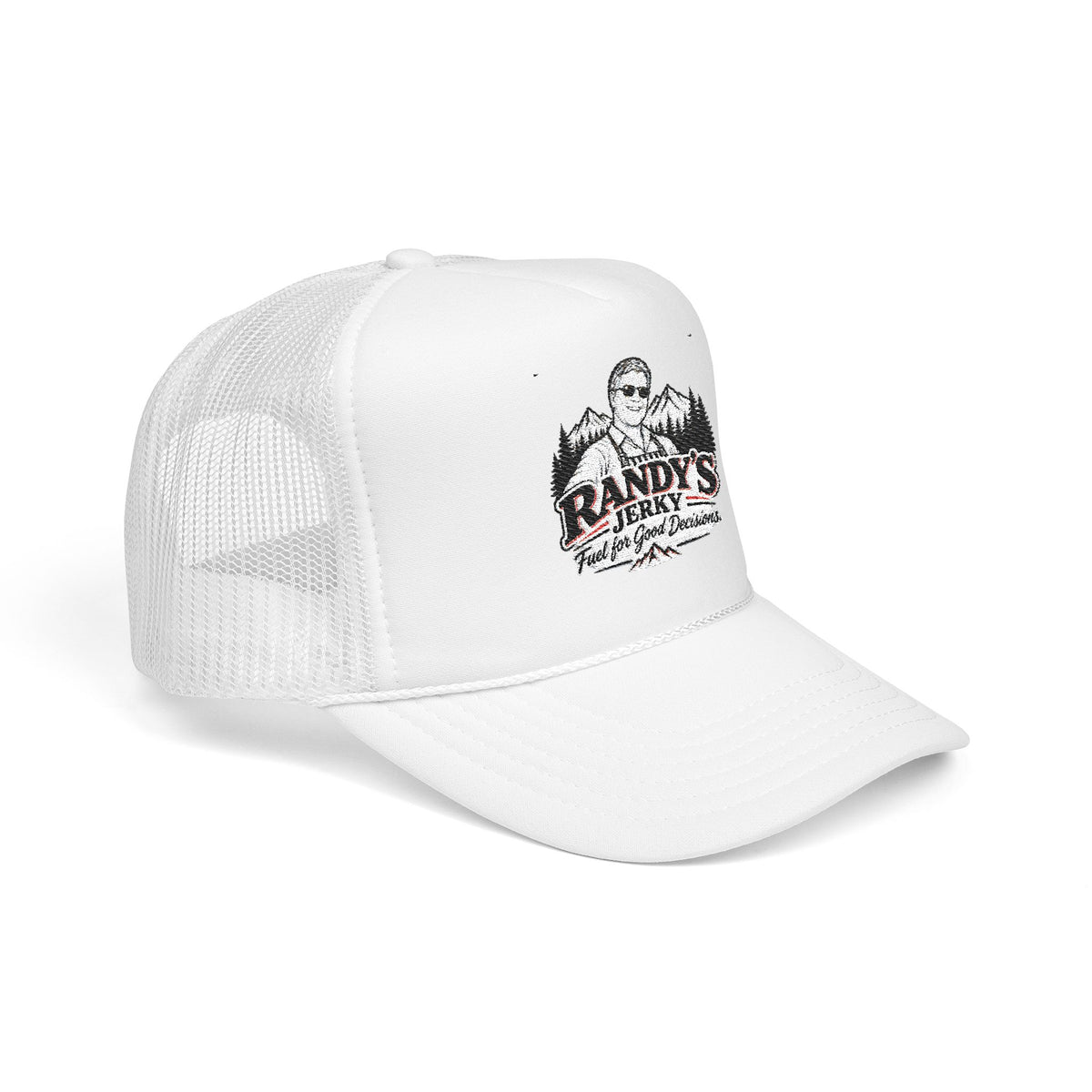 Randy's Jerky Trucker Hat — Retro Mountain Logo Foam Cap