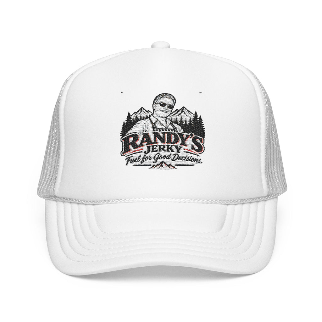Randy's Jerky Trucker Hat — Retro Mountain Logo Foam Cap